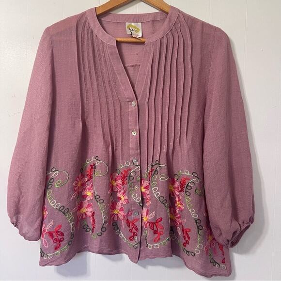 Anthropologie Fig & Flower Button down Embroidered Floral Boho Shirt Top Size S - Picture 11 of 13